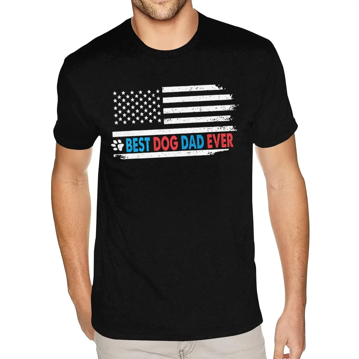 

Oversized Best Dog Dad Ever American Flag Gift For Best Father Tees Shirt for Men Short Sleeved Ultra Cotton Black O Neck Shirts