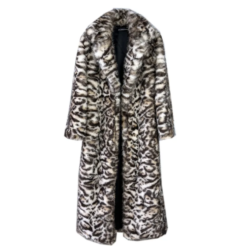 2026 moda leopardo impressão casaco de pele feminina x-long falso casaco de pele de raposa outono inverno streetwear outerwear feminino jaquetas soltas