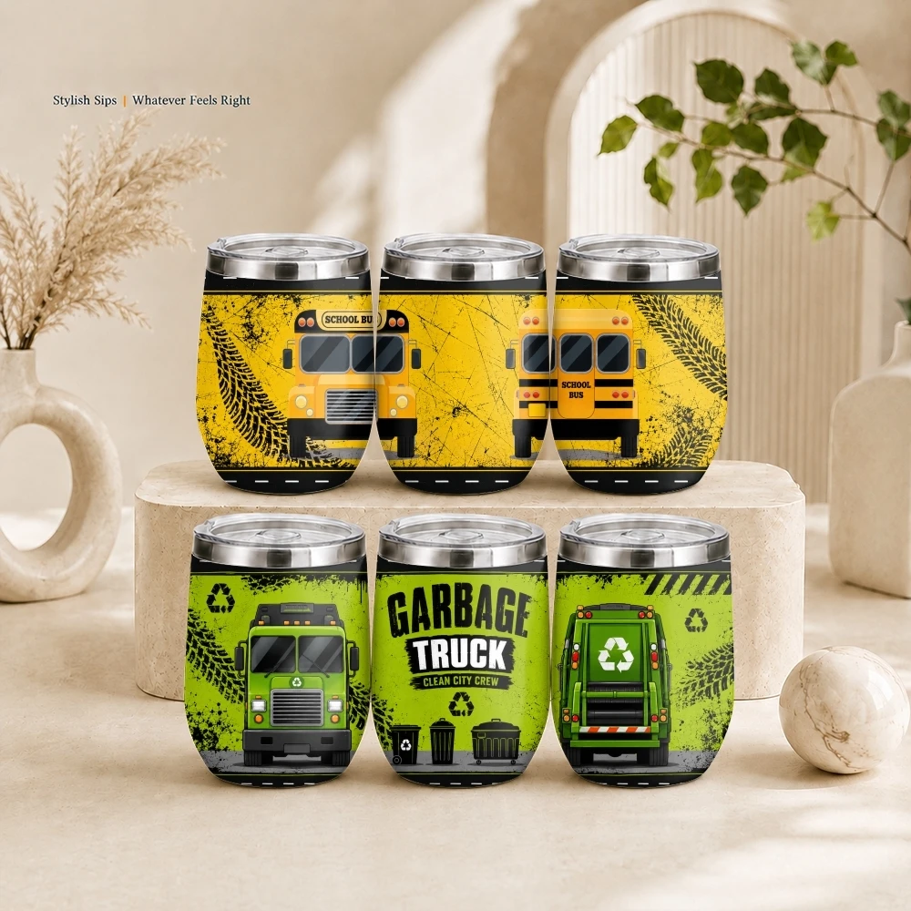 School Bus Fire Truck Farm Tractor Vacuum Flasks 12oz Insulated Stainless Steel Mug with Lid Tumbler Double Wall Coffee Cup