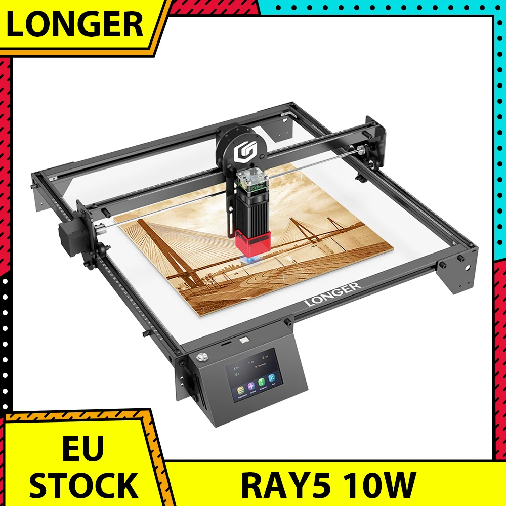 LONGER RAY5 10W Laser Engraver, 0.06x0.06mm Laser Spot, Touch Screen, Offline Carving, 32-Bit Chipset, WiFi Connection 400x400mm