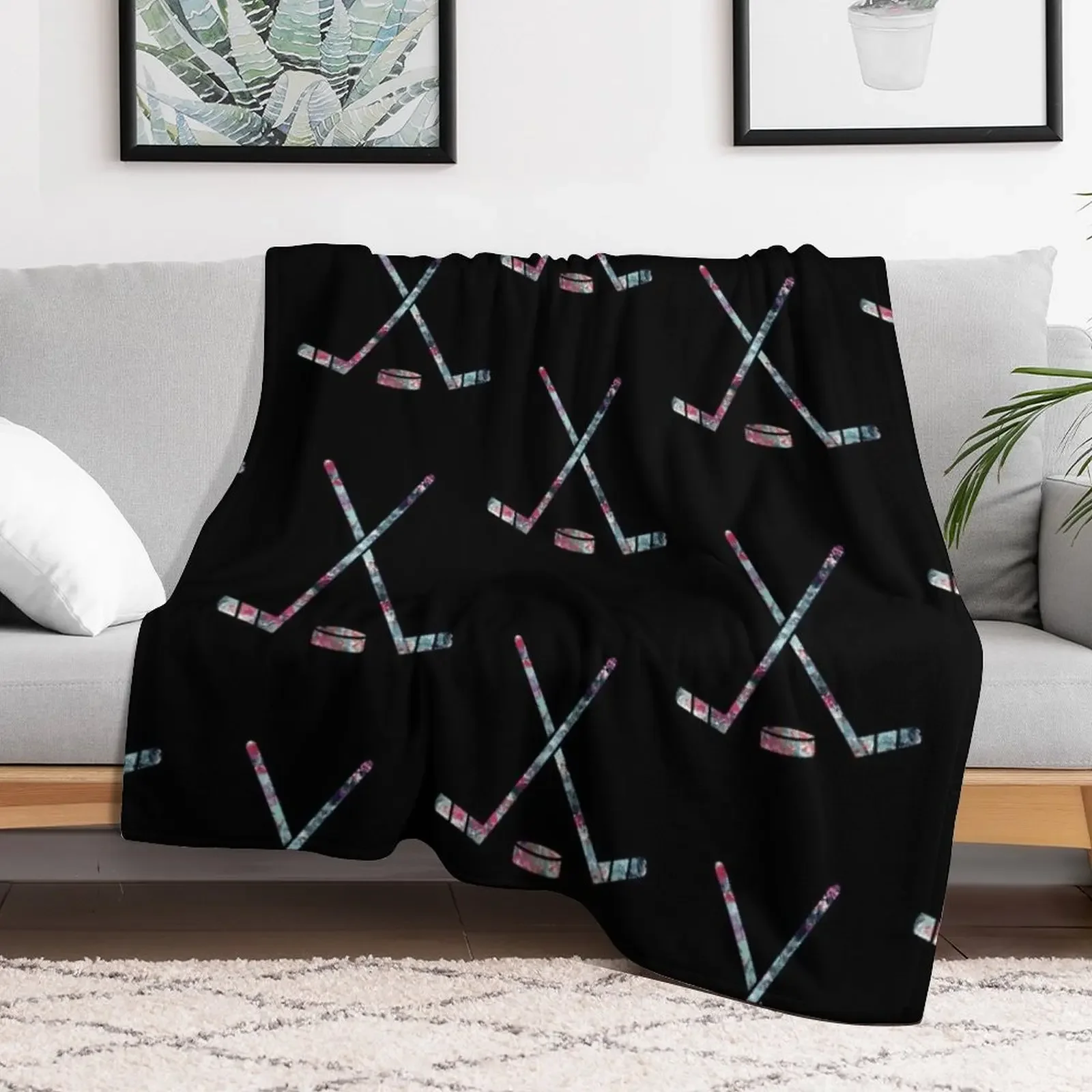 Hockey Sticks in Kraken Colors Throw Blanket sofa bed Polar Flannels Blankets