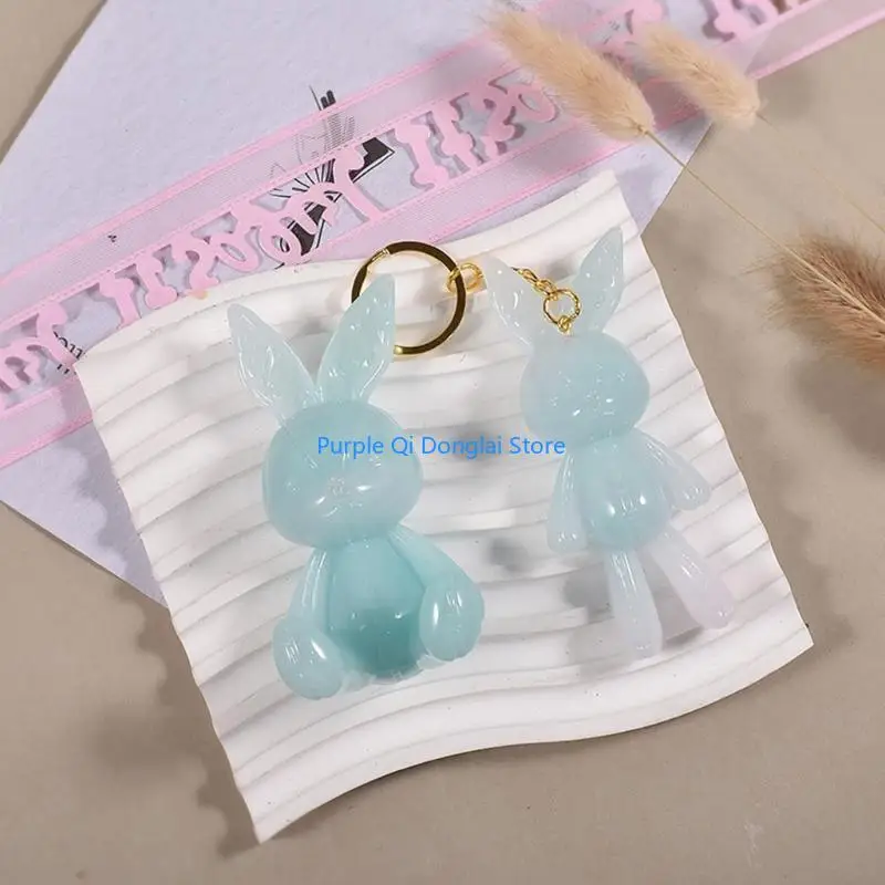 L21E Resin Pendant Molds Silicone Keychain Charm Molds for Epoxy Casting 3D Rabbit-Head DIY Crafts Mold Home Decorations