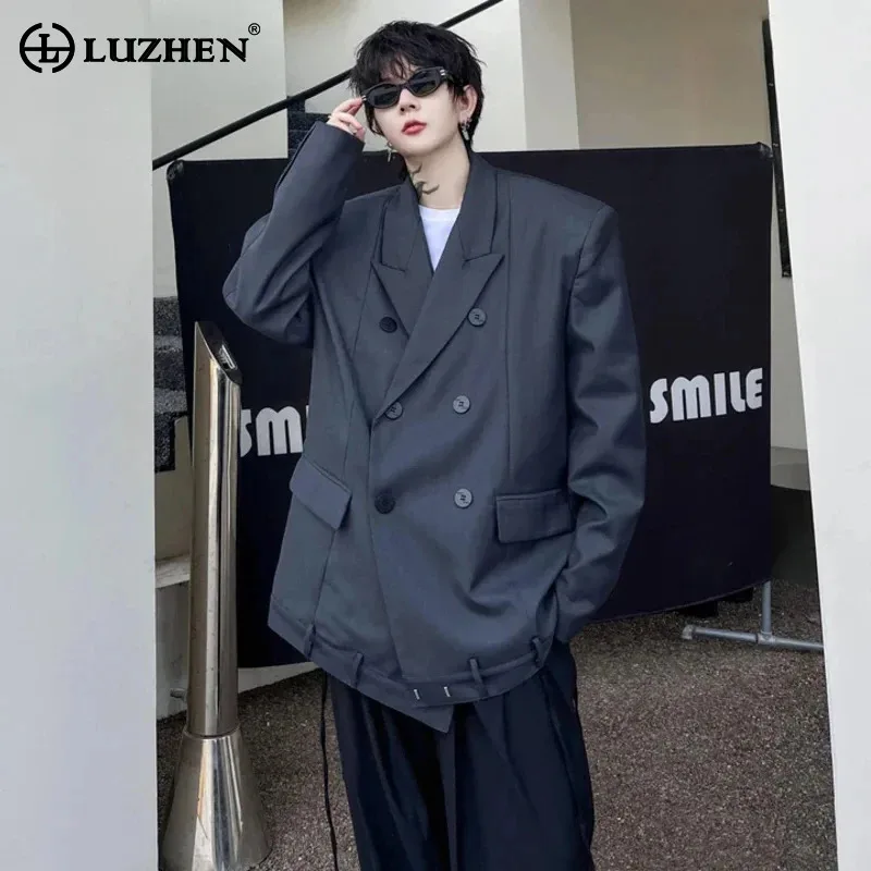 

LUZHEN 2024 Spring New Fashion Elegant Loose Blazer Coat Men's Trendy Double Breasted Original Design Korean Suit Jacket LZ2691