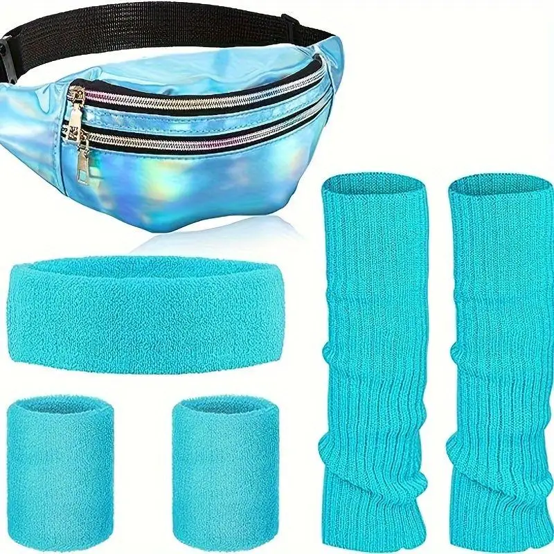 Conjunto de aquecedores de pernas neon dos anos 80 para mulheres, aquecedores de pernas rosa de malha, pacote de pulseiras para crianças, fantasias de festa pokemon go