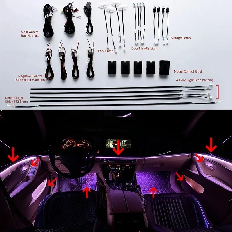 For Universal Car Interior LED Ambient Light Symphony Dynamic Decorative Interior Atmosphere Lighting Kit