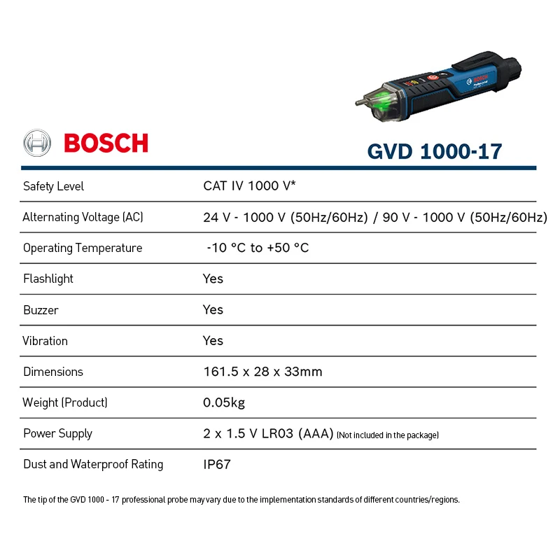 Bosch GVD 1000-17 كاشف جهد عدم الاتصال 24 فولت-1000 فولت مؤشر الجهد تستر القلم الجهد الذاتي اختبار الذكية نقطة التوقف مكتشف #6