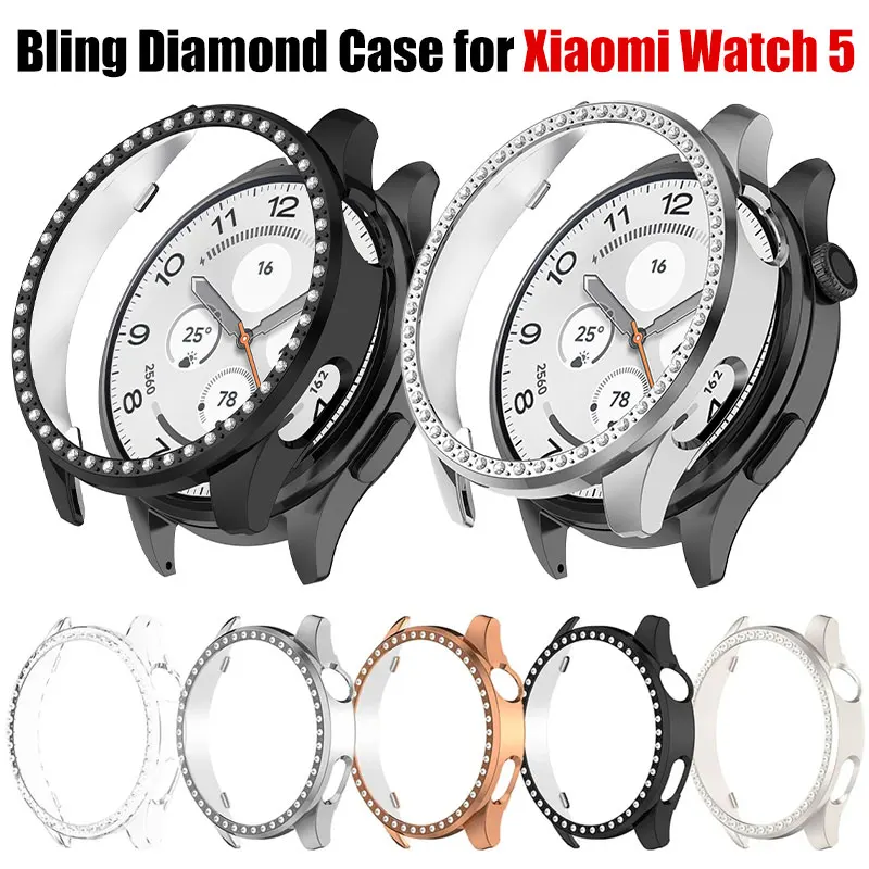 Single-Row Diamond Protector PC Hollow Case For Xiaomi Watch 5 Samrt Watch Strap Cover For Xiaomi Watch 5 Protective Shell Cases