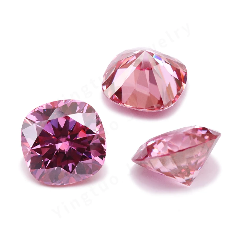 Pink Color Moissanite Stone Cushion Cut 7*7mm 2ct Lab Greated Gemstone Diamond for Woman Jewelry Rings Earrings Making