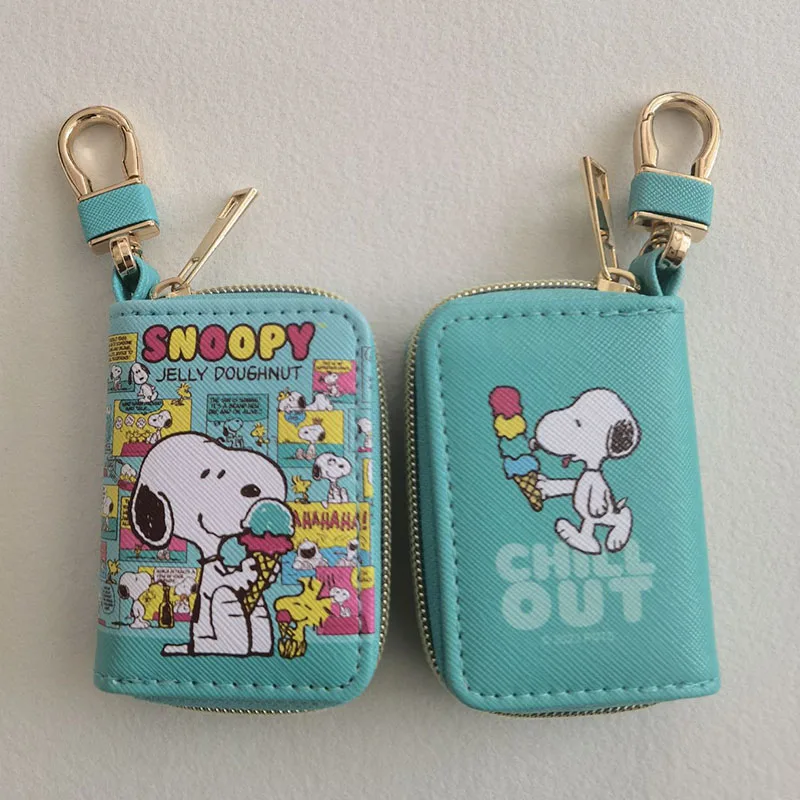 Anime Kawaii Snoopy PU Leather Zipper Car Keychain Bag Cartoon Portable Durable Coin Purse Wallet Storage For Girls Boys Gifts