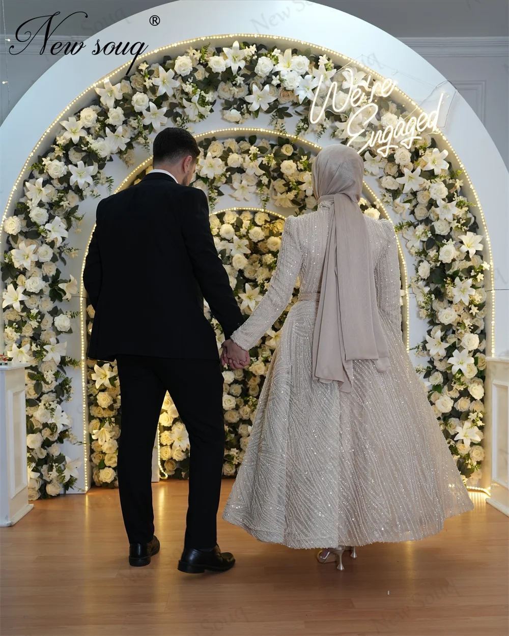 Vestido de noite muçulmano com lantejoulas e mangas compridas, vestido de noite elegante com hijab, comprimento do tornozelo, vestido de baile, 2020