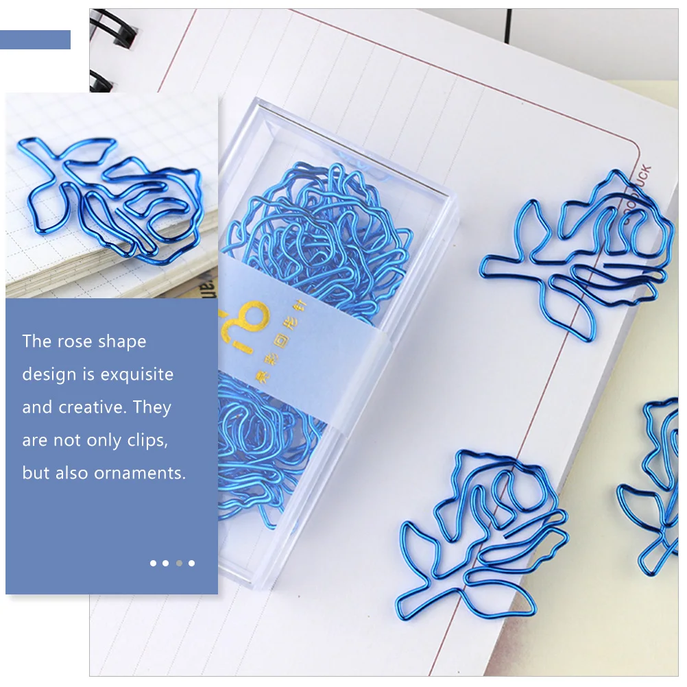 

10pcs Blue Rose Paperclips Metal Rose For Office Delicate Shaped Paper Clips Planner Bookmarks Files Documents Notebook Folders