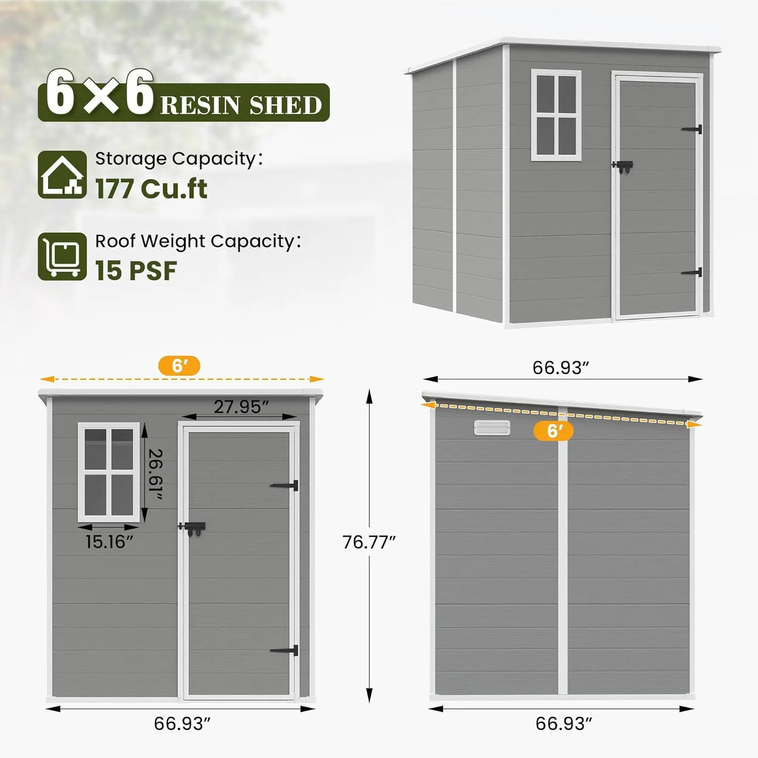 Udpatio Outdoor Storage Shed 6 X 6 Ft, Resin Garden Sheds Plastic Patio Outdoor Storage With Lockable Door For Tool, Bike,