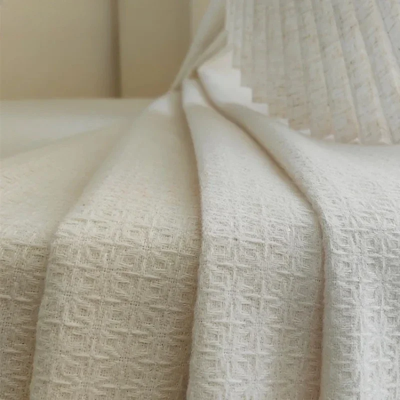 

Cream Wool Tweed European Curtains For Living Room Bedroom Dining Retro Classic Luxury Nature Vertically White Tulle Custom Size