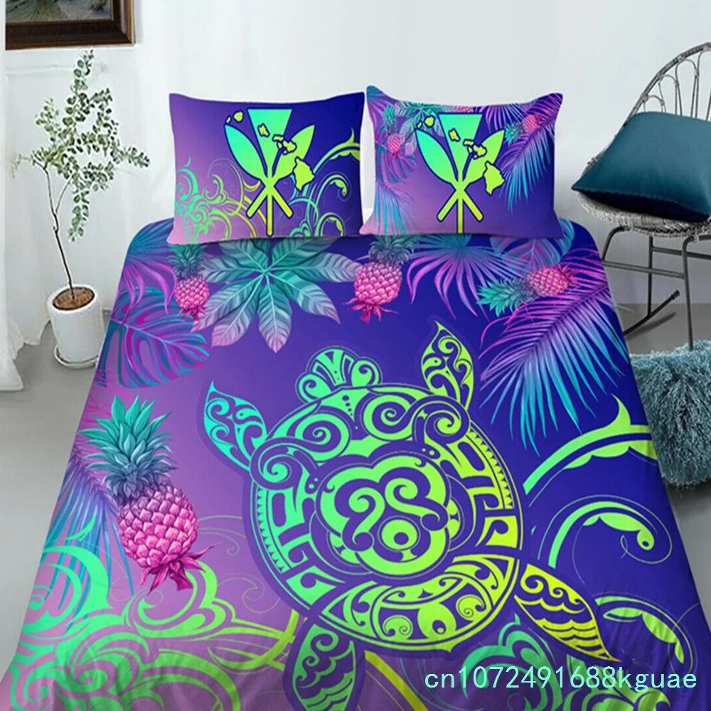 Exotic Sea Turtle Duvet Cover Set Twin Queen Tropical Leaves Bedding Set Polyester Hawaiian Pineapple Quilt Cover For Girl Boys