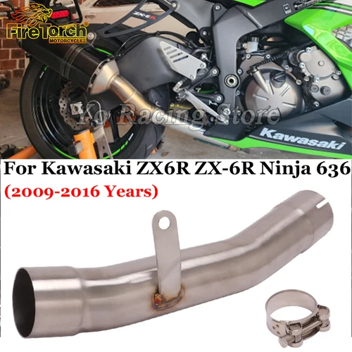 Imagen 1 del producto Silenciador de escape para motocicleta, tubo de enlace medio de acero inoxidable, antideslizante para Kawasaki ZX6R ZX 6R ZX-6R Ninja 636 2009 - 2020 años