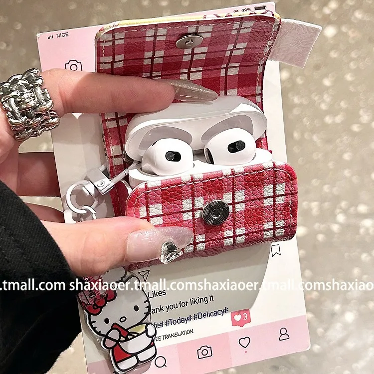 الكرتون مرحبا كيتي الجلود الوجه حقيبة سماعة الاذن مناسبة Airpods Pro2 اللاسلكية حقيبة سماعة الاذن Airpods 1/2/3 الأطفال الفتيات هدية