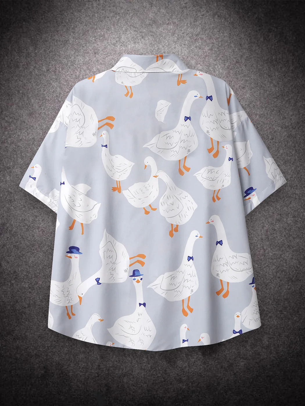 Oversized Loose Short Sleeve Shirt Men Orange Cartoon Goose Print Hiphop Casual Shirts for Summer Beach Hawaiian Clothing