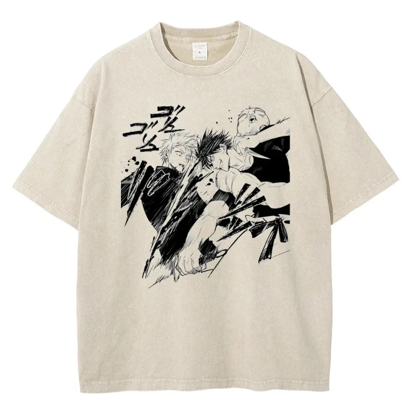

Jujutsu Kaisen New Anime Men 2025 Summer Washed T-shirt Harajuku Retro Street Loose Oversized Women Casual Short-sleeved Top Y2K