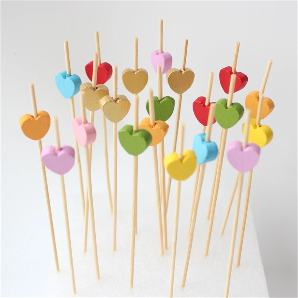 Love plum blossom pentagram disposable fruit skewers 100 pcs/pack cocktail burger birthday cake fruit fork bamboo skewers