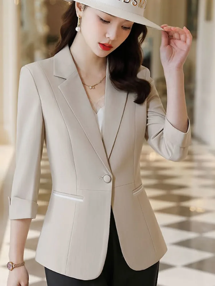 Blazer Women New Fashionable Elegant All-match Simple Classic Design Casual Office Lady Single Button Temperament Thin Coat