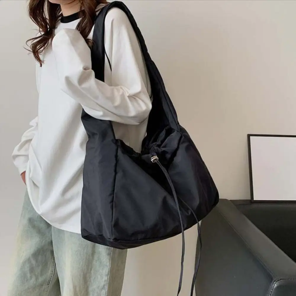 캐주얼 솔리드 컬러 드로우 스트링 크로스 바디 백 대용량 한국 스타일 옥스포드 토트 백 하라주쿠 경량 겨드랑이 가방 여행