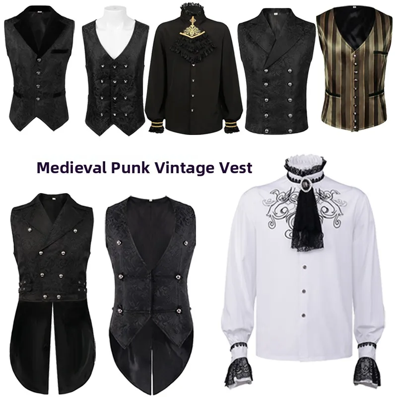 

Мужской костюм в стиле панк-рок на Хэллоуин: фрак, нижняя одежда, средневековый ретро-жилет, костюм принца, нейлон, весна