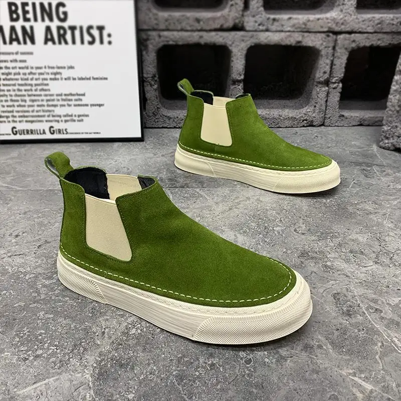 Warm High Cut Boots for Men Platform Slip-On Winter Man Shoes Chelsea with Fur Trendy 2025 Non Retro Footwear New Offer Vintage