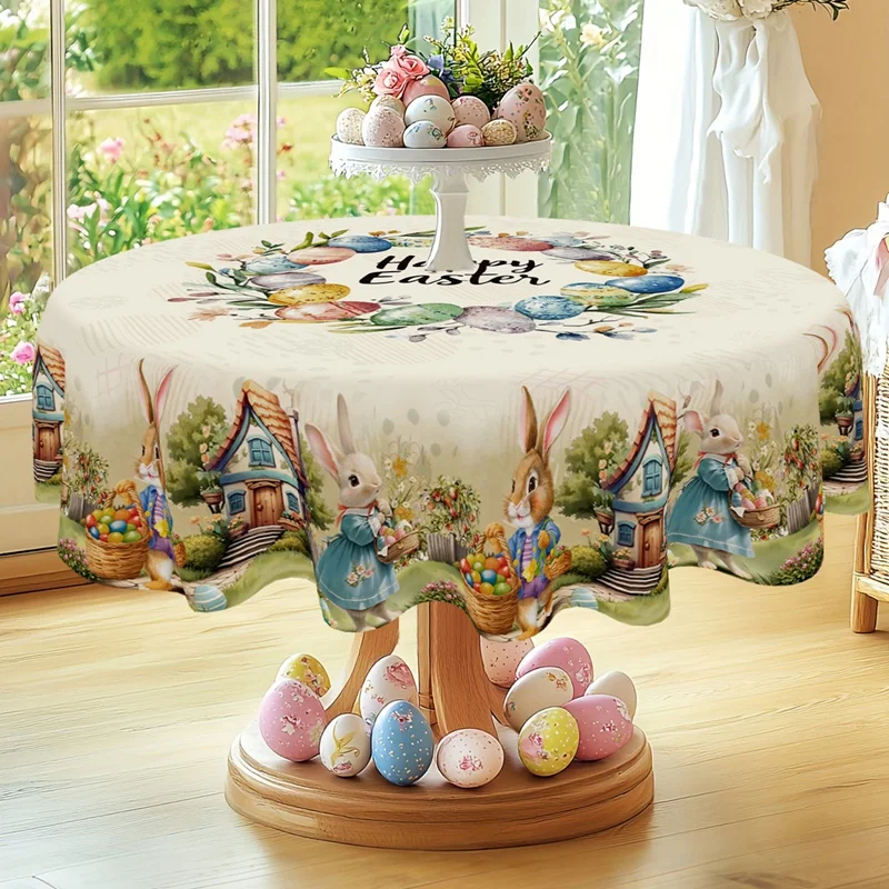 Mantel Vintage de Conejito de Pascua, Mantel con Huevos de Conejo, Decoraciones de Pascua para el Hogar, Cocina, Jardín