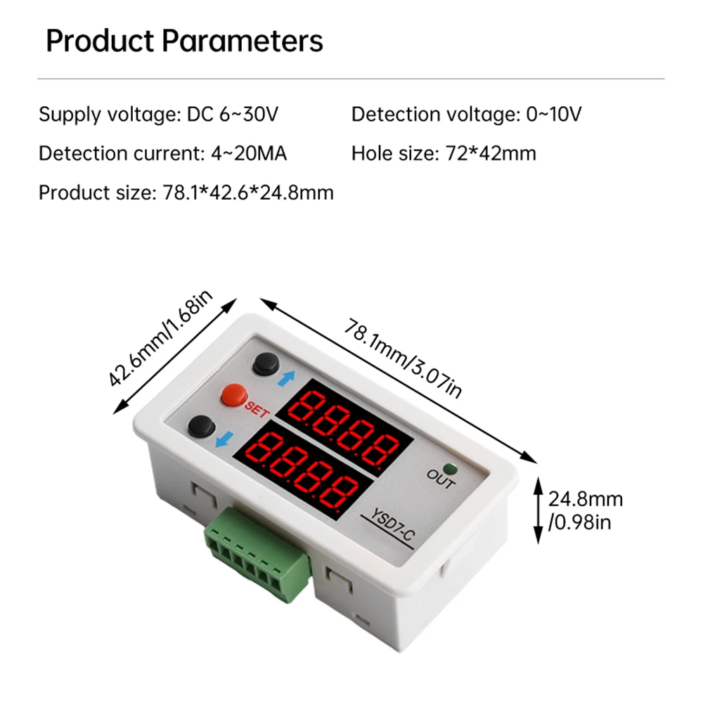 New DC 6-30V YSD7-C High Precision Voltage And Current Meter LED Digital Display Signal Meter 0-10V 0-20MA Analog Input