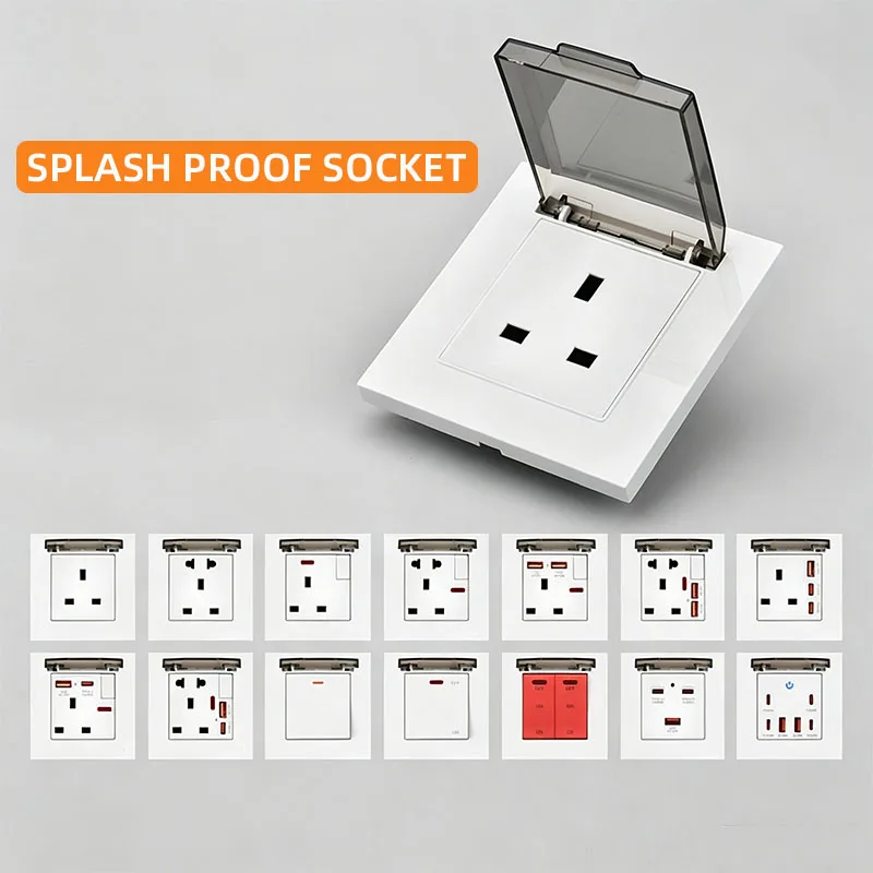 Wall Socket With Switch 20W USB Type C Fast Charging Splash Proof Dustproof EU US Universal Power Outlet For Bathroom Kitchen