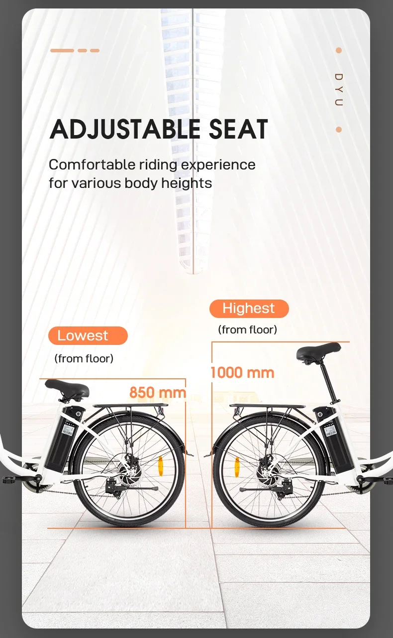 DYU C6 Elektrofahrrad 26 Zoll 250W All-Terrain-Elektrofahrrad 36V 12,5AH Batterie Elektrofahrräder für den Stadtverkehr – Detail 9