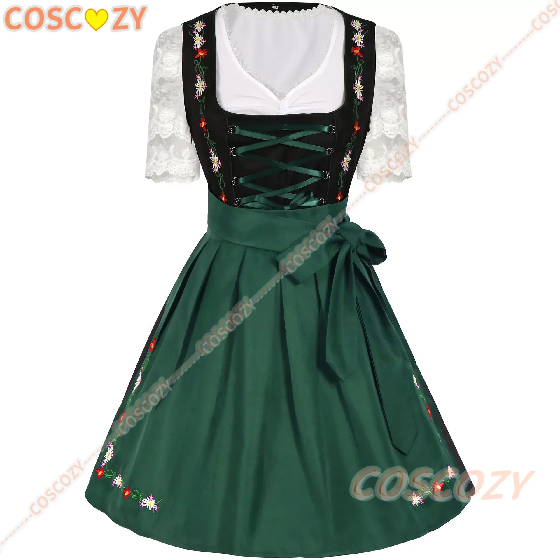 Germany Oktoberfest Womens Vintage Green Dress Short Sleeve Beer Dress Casual Skirts Medieval Skirt Women Oktoberfest Cosplay