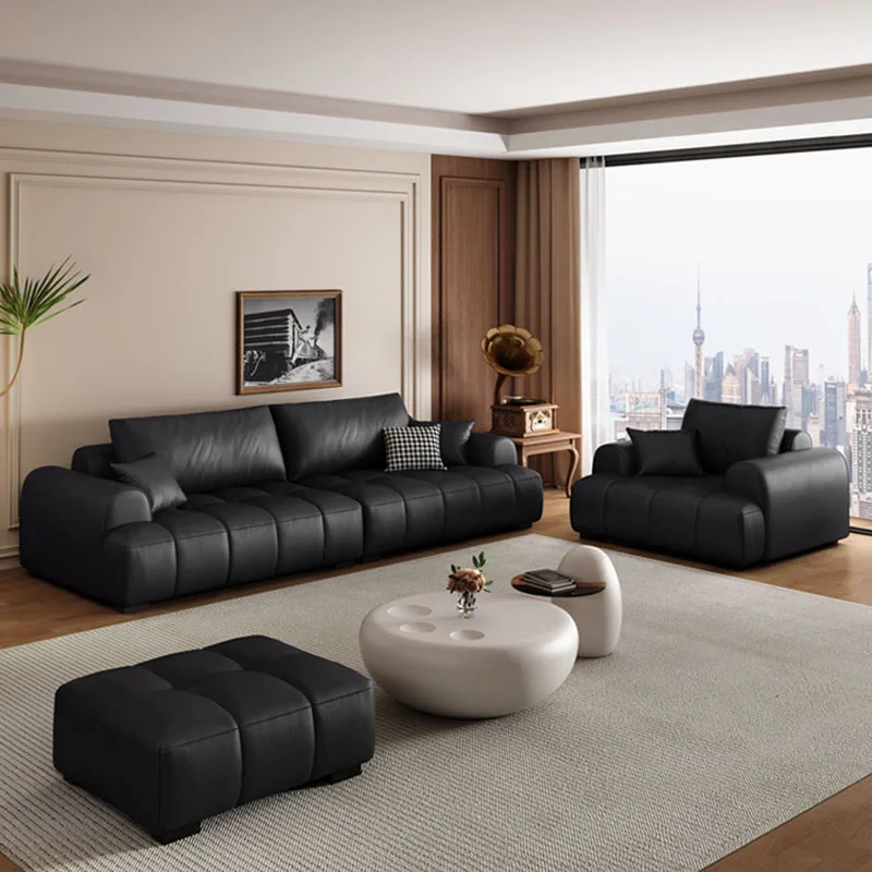 Black Sofa Luxury Leather Cover Living Room Italian Style Classic Bedroom Waterproof Sofas Vintage Sofa Camas Home Furniture