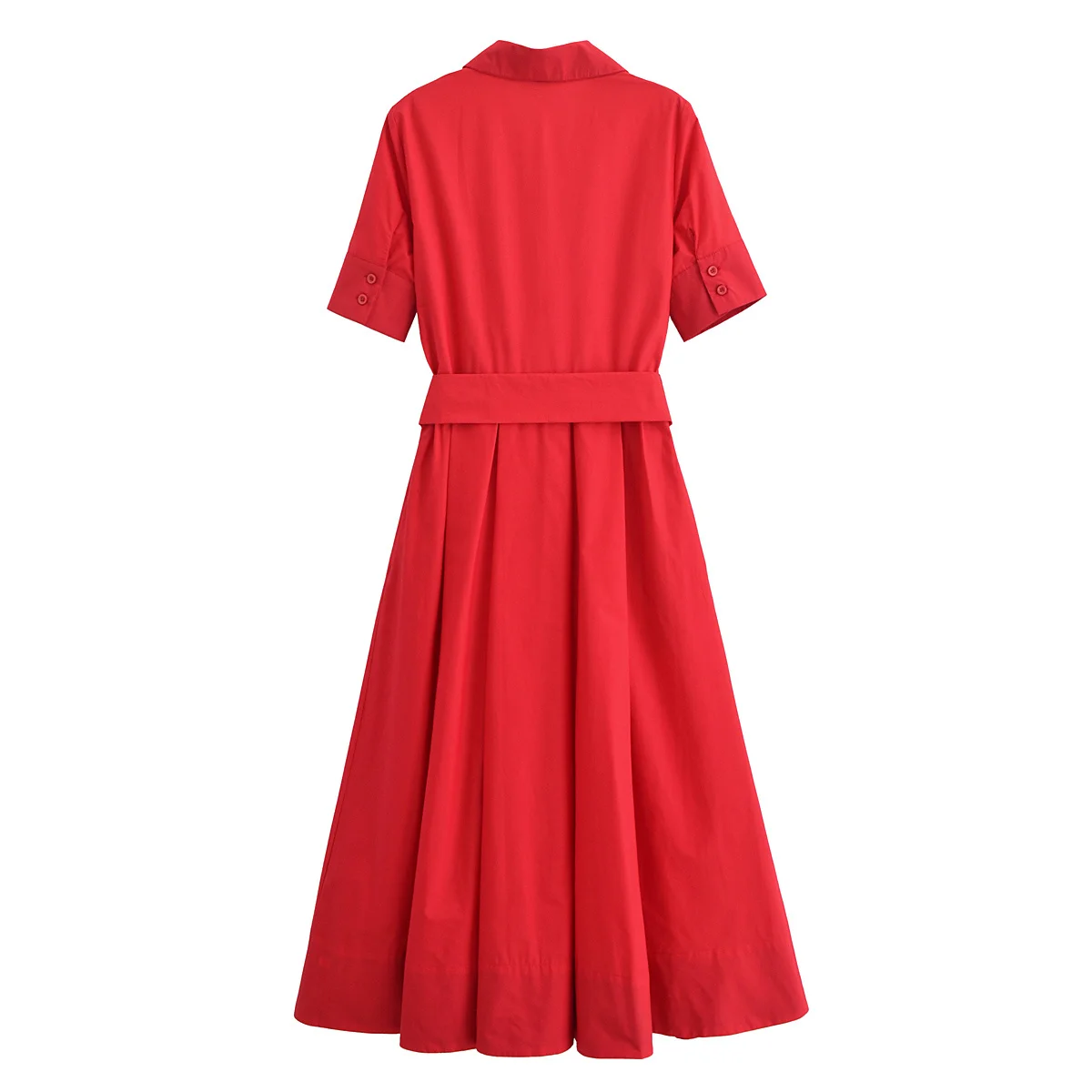 Frauen Elegante Rote Gürtel Kleid Revers Tasche Langes Kleid Neue Frühling Sommer High Street Romantische Casual Ferien Kleid