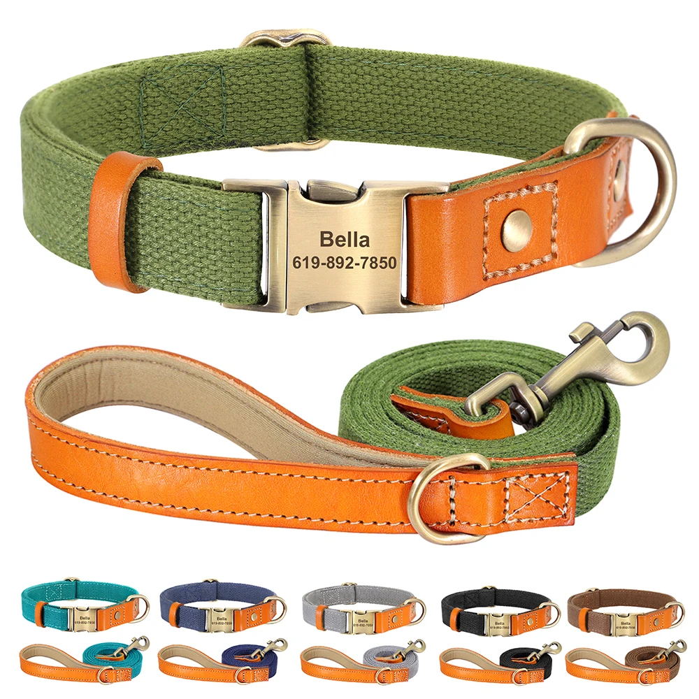 Guinzaglio per collare per cani personalizzato Set collana in pelle di Nylon per animali domestici collari con fibbia anti-smarrimento con corda di