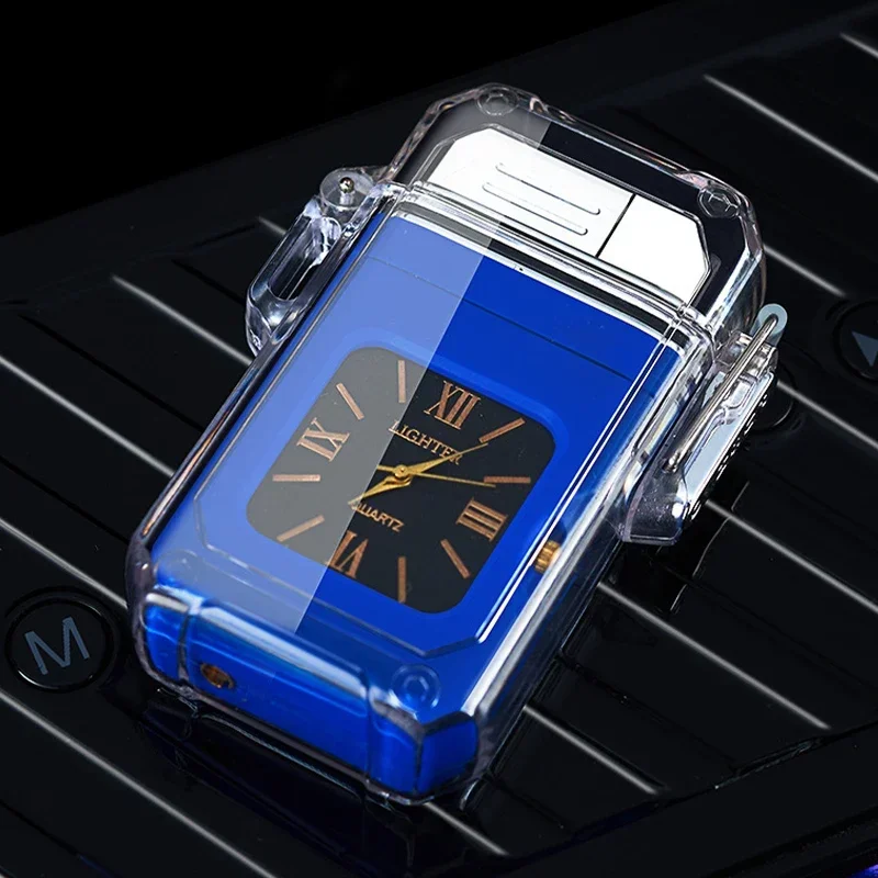 New Windproof Lighter Waterproof Lighter Vintage Watch Bezel Jet Dual Flame Torch Inflatable Metal Outdoor Gas Lighters（No Gas）