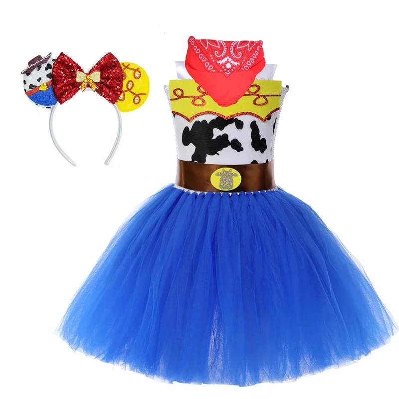 Mädchen Western-Ranch-Stil Trägerkleid mit Tüllrock-Set, Kuh-Print-Kleid, Kinder-Halloween-Kostüm Geburtstagskleid – Detail 10