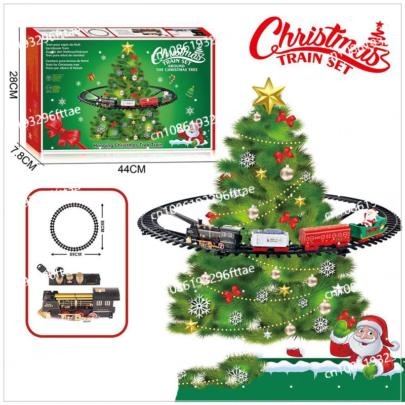 Remote Control Track Steam Train Toy Christmas Tree Track Car Smoke Lights Music Turn Off Train Model