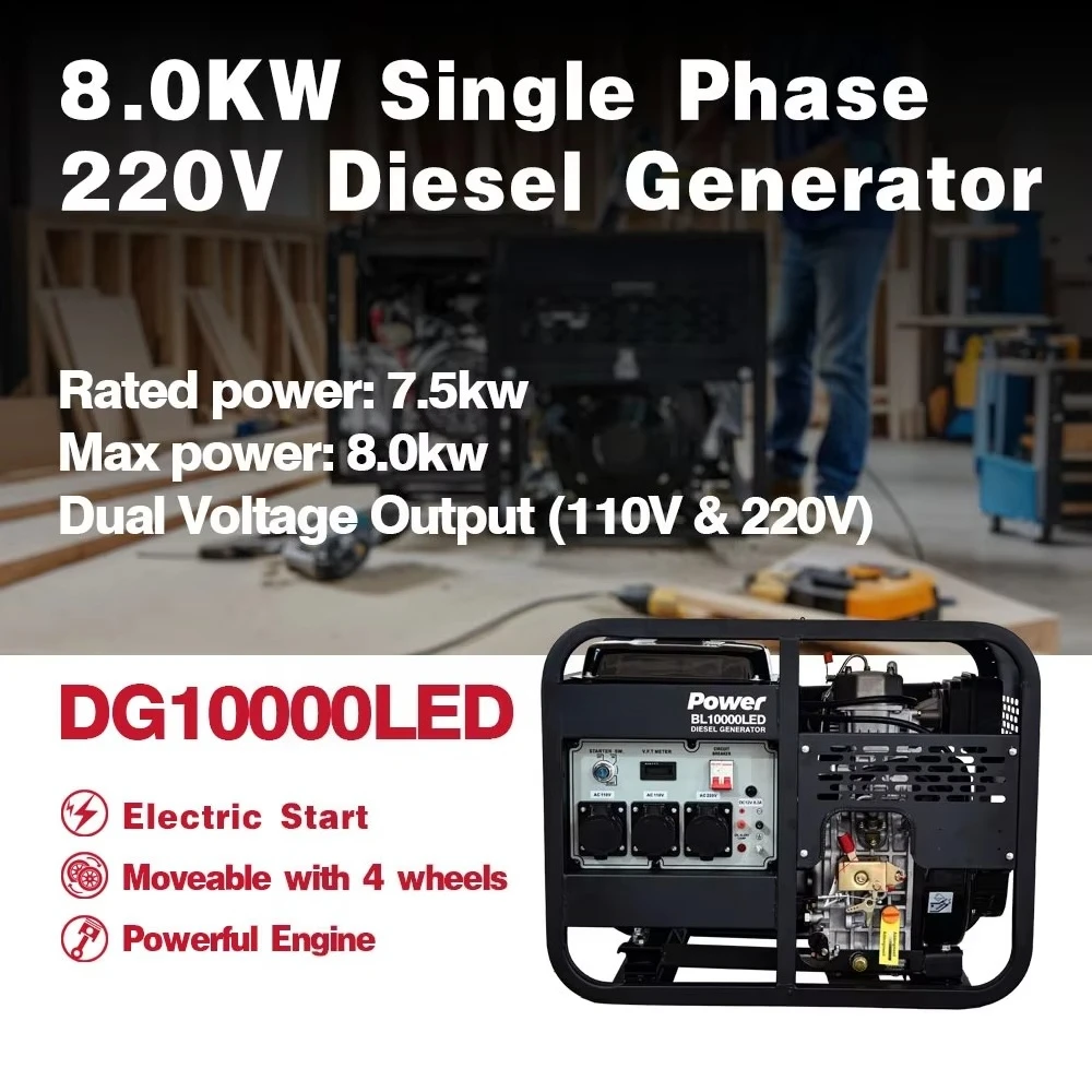 7.5 KW 8KW Open Frame Single Phase  Generator 32.6/18.75A 230/400V 50/60Hz with ATS 192F  Engine 14L Fuel Tank