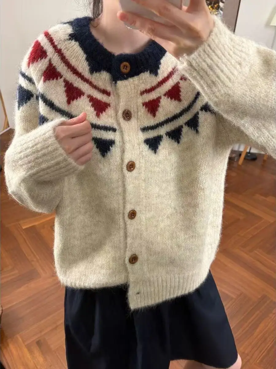 

Retro Knitted Sweater Coat Lazy Sle Autumn Winter New Loose Slimming Versatile Faionable Open Cardigan Top for Women