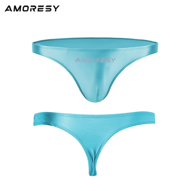 AMORESY Spandex Men\'s Solid Color Ultra-low Waist Sexy Sports Underwear Briefs Comfortable Thong Swim Trunks