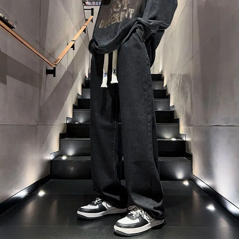 

American Style Men's Jeans Black Straight Leg Casual Sports Teenagers Spring Autumn Fashionable All-Match Long Pants