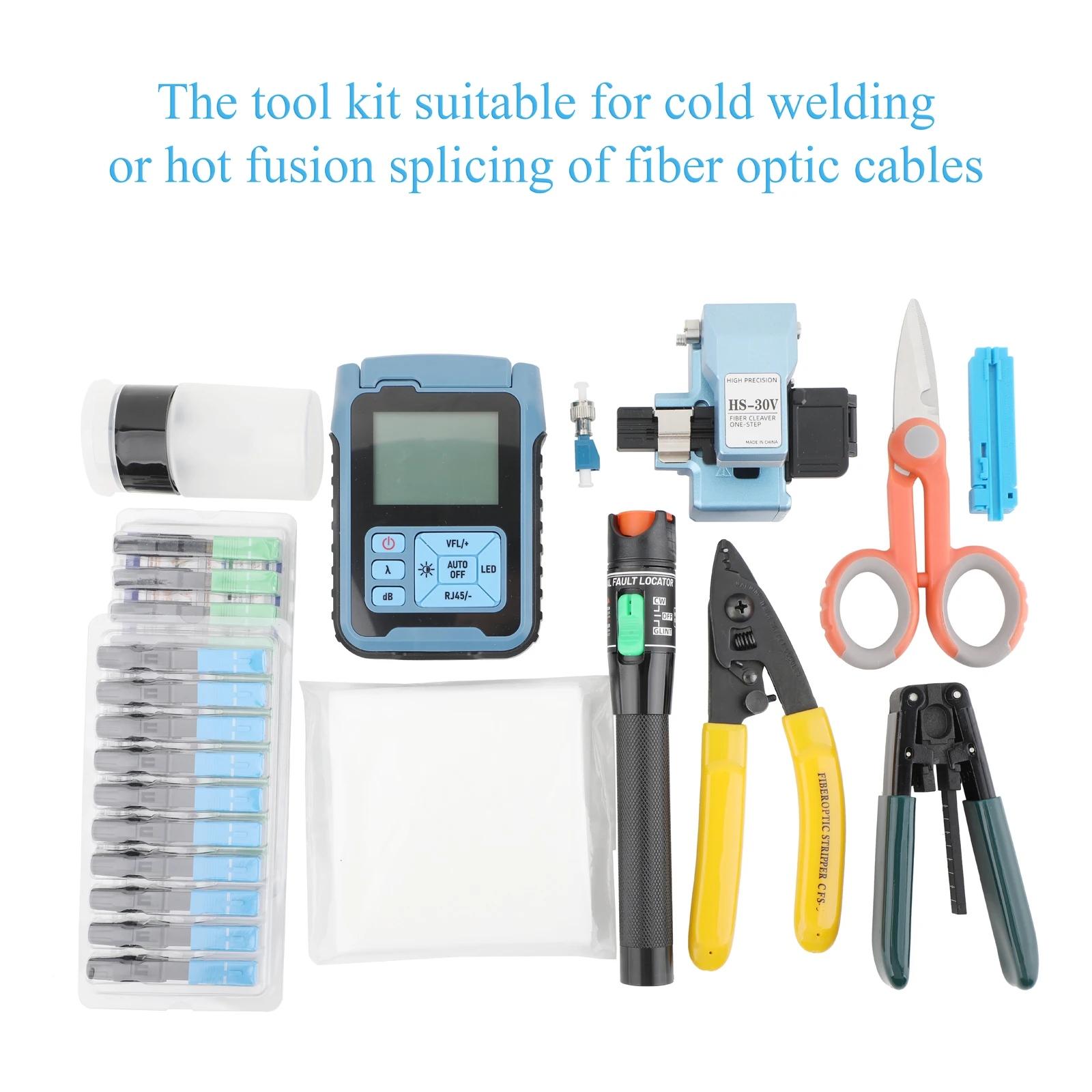 مجموعة أدوات إنهاء وتنظيف وتختبار الألياف الضوئية (11/12/14/15 قطعة في 1) لمشاريع FTTH جهاز اختبار الألياف الضوئية والمحول وما إلى ذلك.
