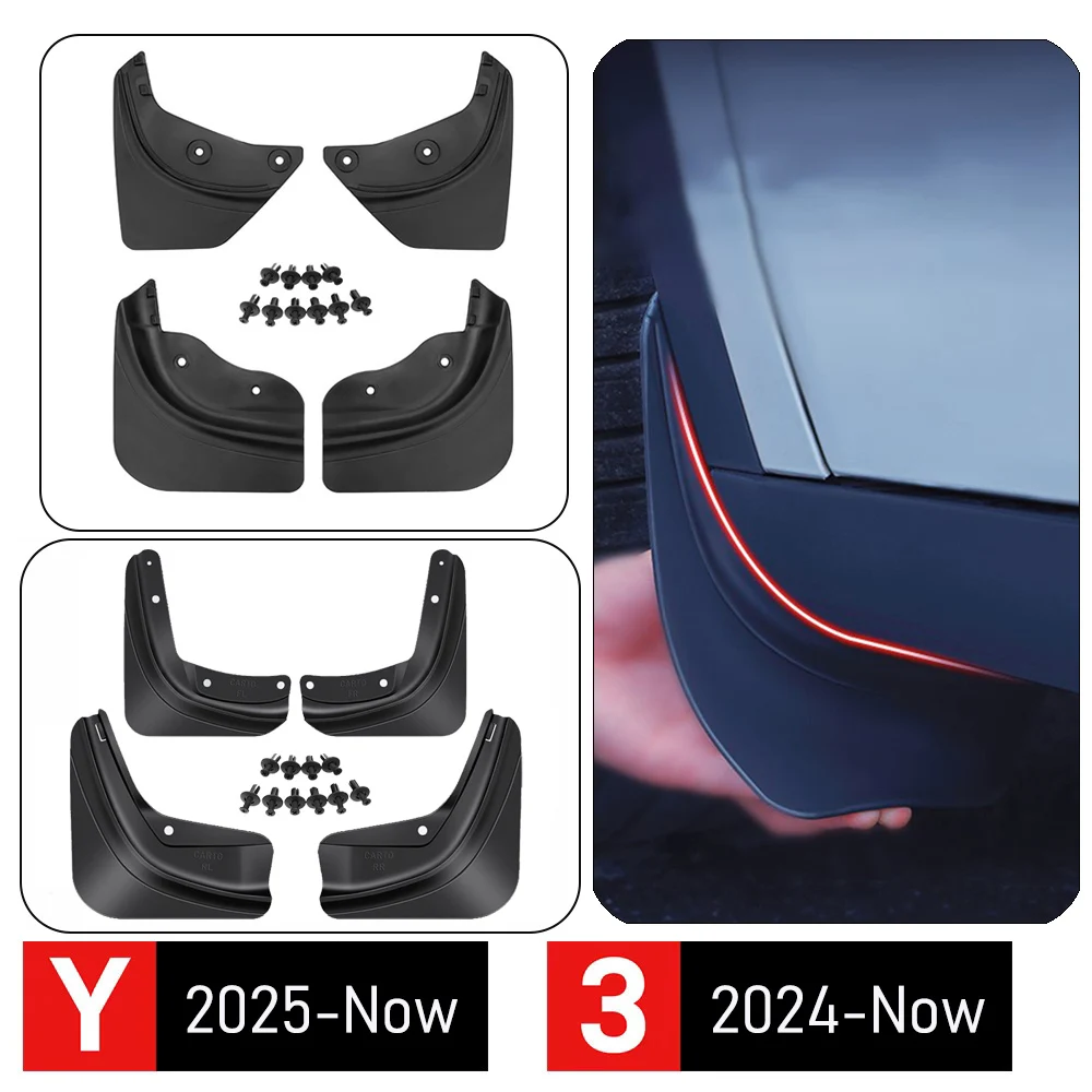 

For 2025 2026 Tesla Model Y Model 3 Accessories Mud Flaps No Drilling Stay Clean Protect Paint All Weather Guards Body Kits