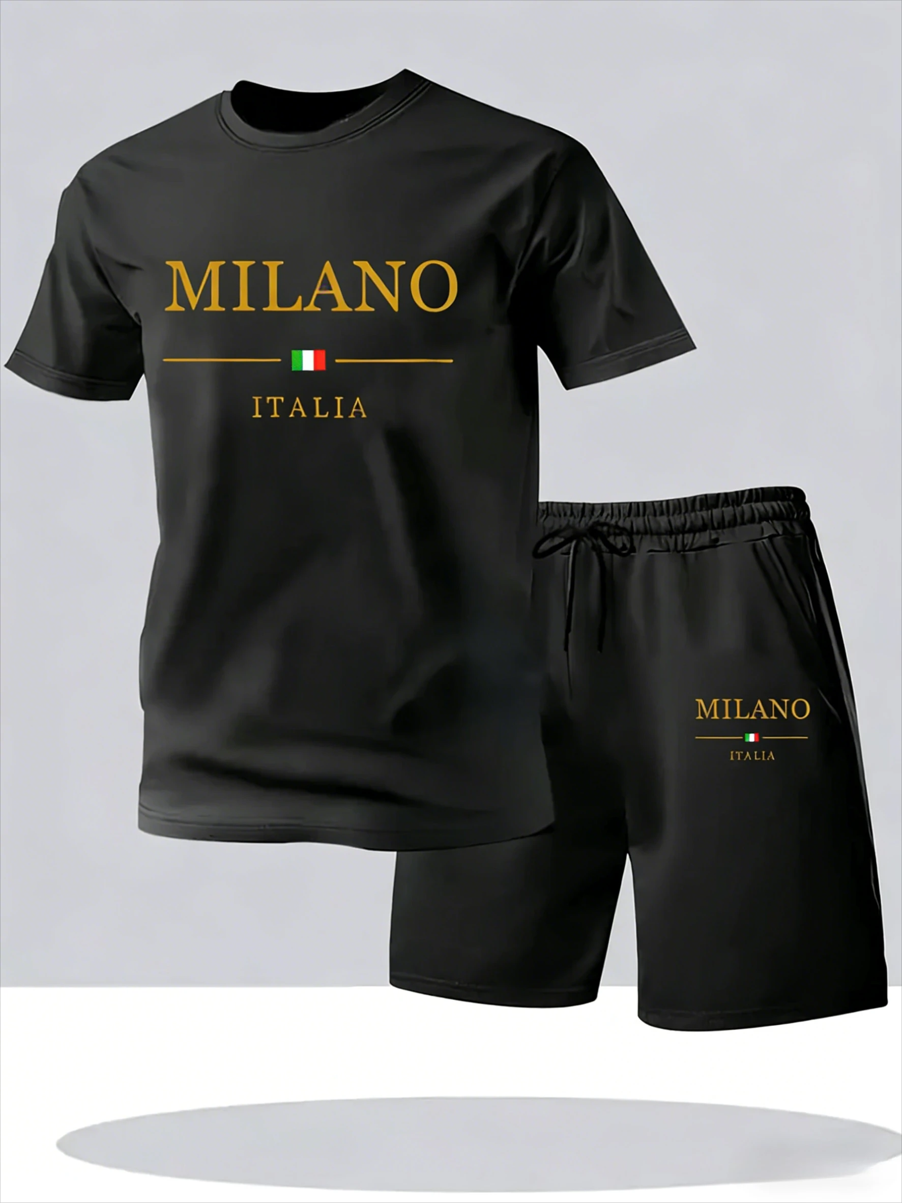 

Men's Summer 2-Piece Set Neck Short Sleeve T-Shirt & Drawstring Shorts Soft Comfortable Moisture Wicking Breathable Quick Dry