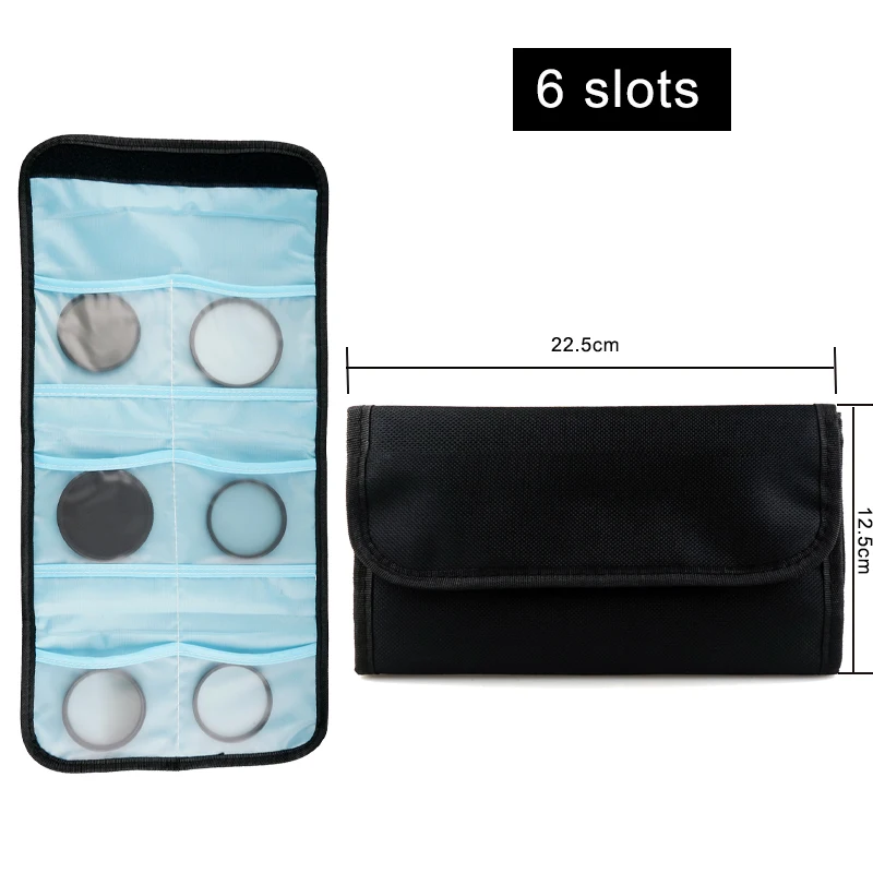 Lightdow Lens Filter Bag Foldable Lens Pouch 3 Slots 4 6 10 12 Pocket for UV CPL ND Filter Wallet Lens Adapter Ring Storage Case