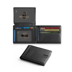 Men's Wallet Ultra Thin Rfid Leather with ID Window Multi Card Carbon Fiber Wallet