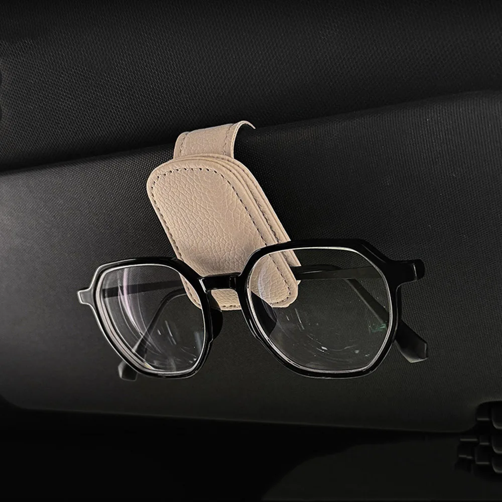 1PC Universal Magnetic Car Sunglasses Clip Card Ticket Holder PU Stand Fastener Pen Case Eyeglasses Sun Visor Car Accessories