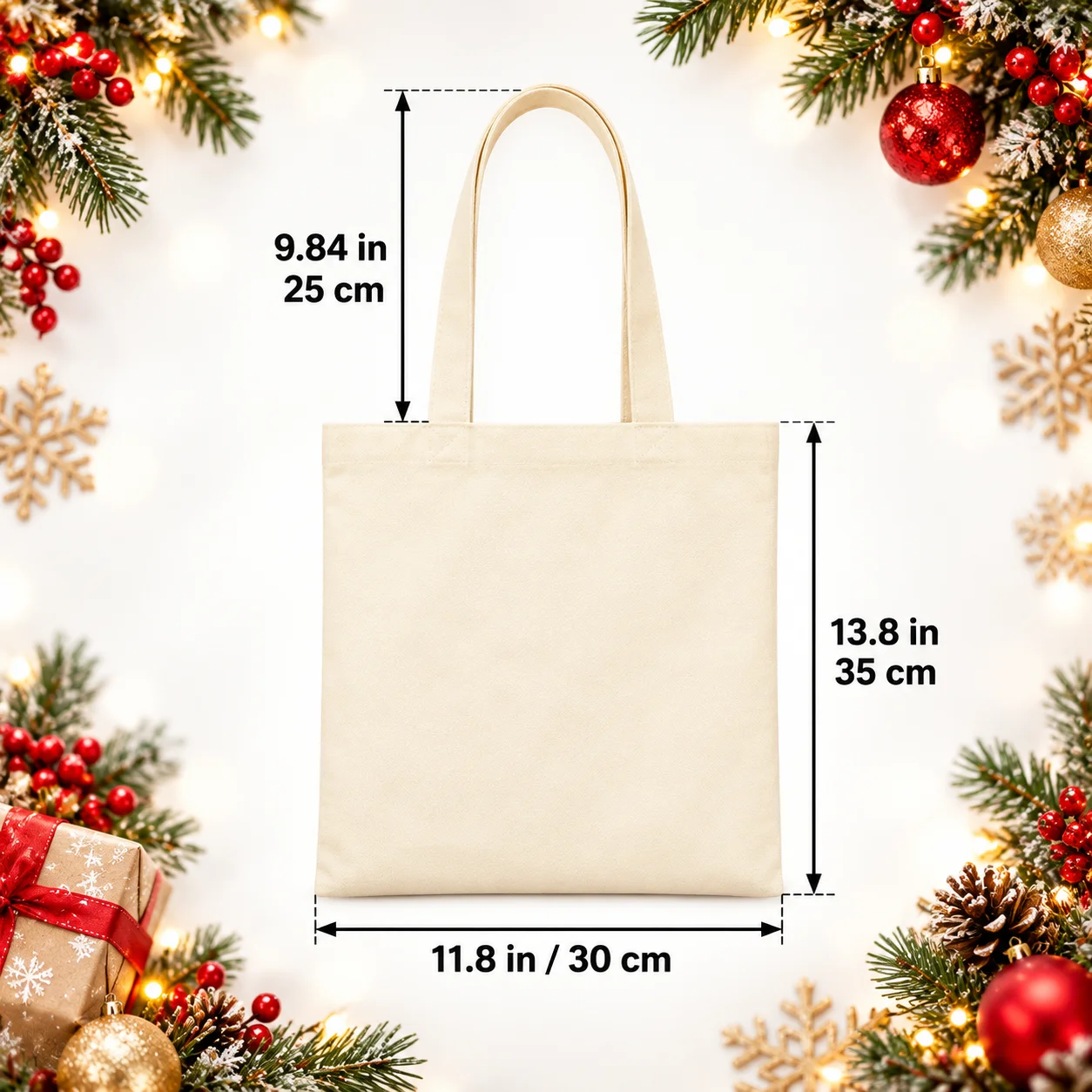 30*35cm White Blank Christmas Canvas Tote Bag Women Reusable Shopping Bag Xmas Santa Snowflake Print Handbag Eco-friendly Grocer