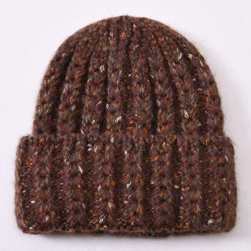 Unisex Mehrfarbige Strickmütze aus Wollmischung Gestreifte Wintermütze mit Ohrenschutz Warme Skull-Beanie-Kappe – Detail 5